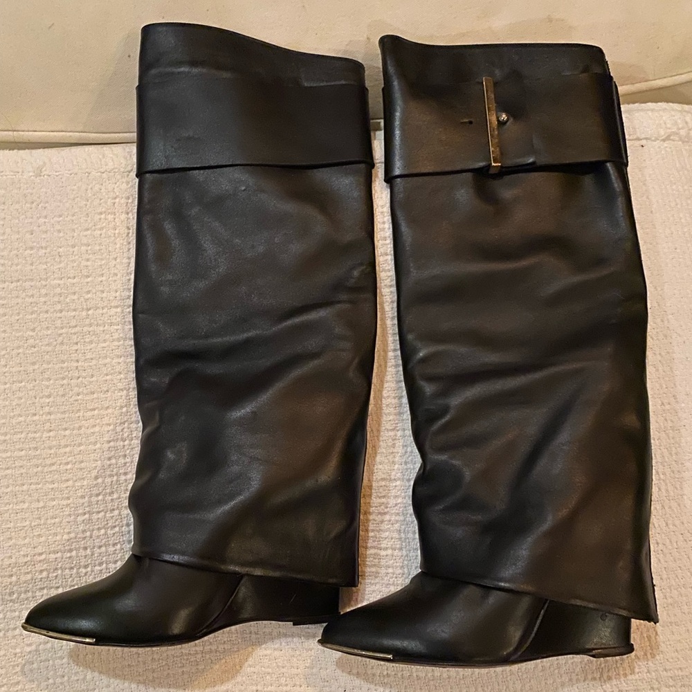 BLACK LEATHER WEDGES BOOTS HOTEL PARTICULIER MADE IN ITALY SIZE 36